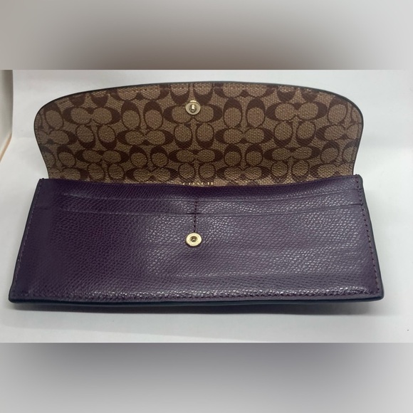 Coach Soft Wallet In Crossgrain Leather Dark Purple w Gold Hardware #F54008 - Picture 3 of 16